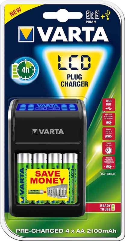 Netzladegerät Varta LCD Plug Charger Plus (inkl. 4x AA Akkus)
